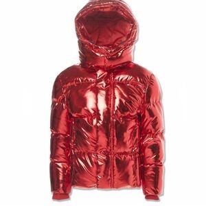 JORDAN CRAIG boy's youth metallic holographic hooded bubble jacket red 6 read